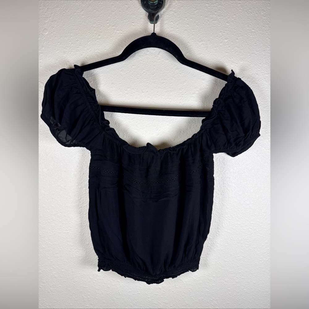 Auguste The Label Black Puff Sleeve Crop Top